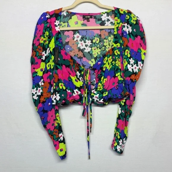 AFRM Vibrant Floral Tie-Front Blouse - Picture 1 of 14